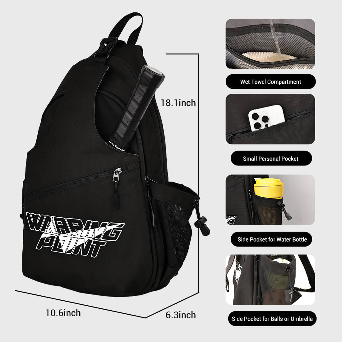 Warping Point Pickleball Sling Bag - Black