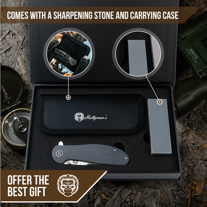 Holtzman's Gorilla Survival The Straight Back Folding Pocket Knife Giftset for Men and Women (Grey and Red)