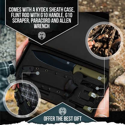 Holtzman's Gorilla Survival The Congo D2 Steel Bushcraft Survival Knife Gift Set (Black Blade + Green Handle)