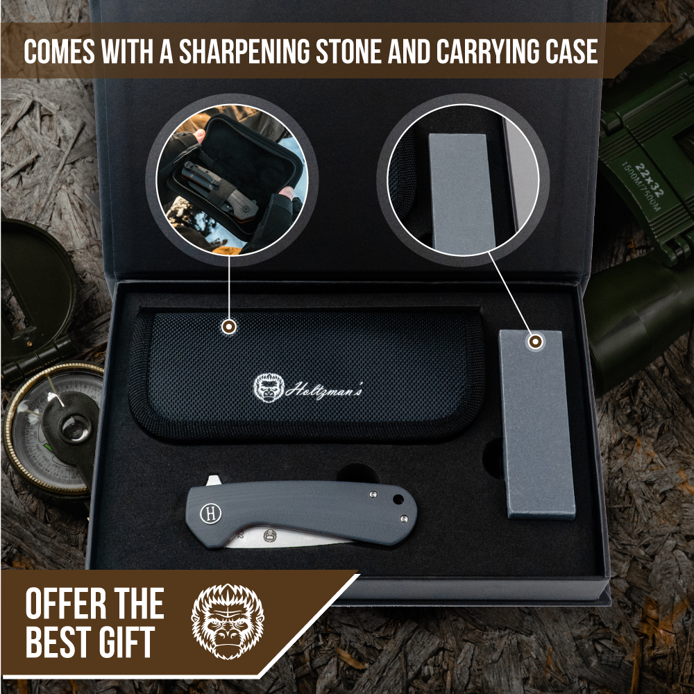 Holtzman's Survival The Peasant Folding Pocket Knife Giftset for Men and Women (Red and Grey)