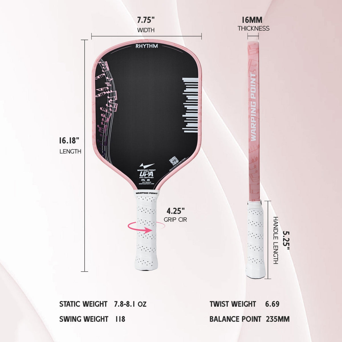 Warping Point Rhythm Hybrid Pickleball Paddle – Pink