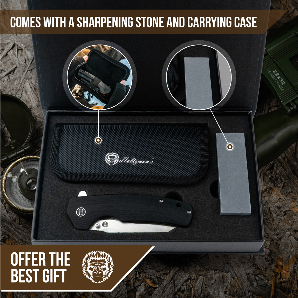 Holtzman's Gorilla Survival The Clip Point, Pioneer, Wild Trail Folding Pocket Knife Giftset Combo (Silver and Black)