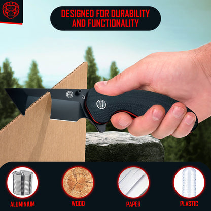 Holtzman's Gorilla Survival The Pioneer Folding Pocket Knife Giftset for Men and Women (Black and Orange)
