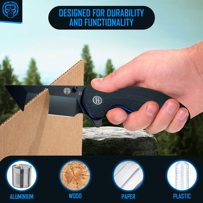 Holtzman's Gorilla Survival The Pioneer Folding Pocket Knife Giftset for Men and Women (Black and Blue)