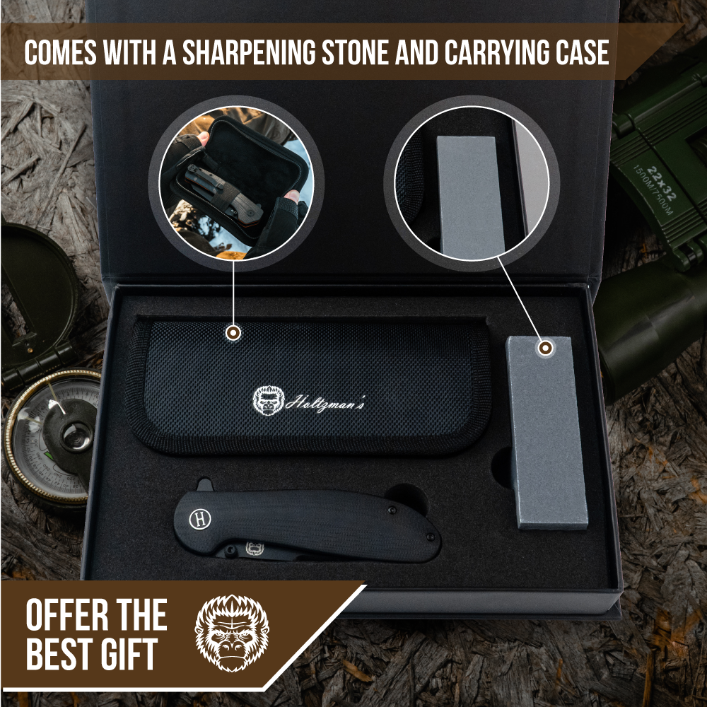 Holtzman's Gorilla Survival The Straight Back Folding Pocket Knife Giftset for Men and Women (Black and Blue)