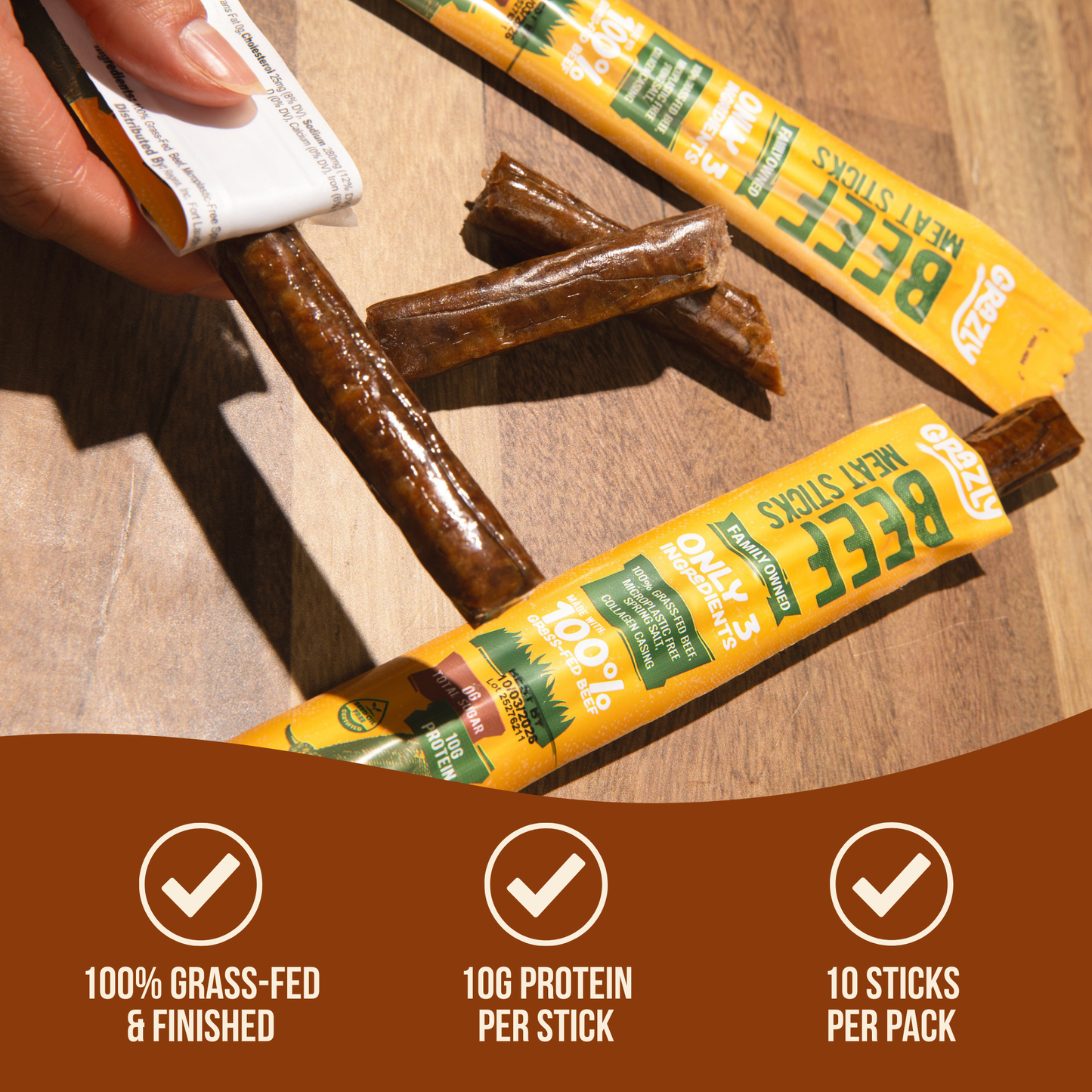 Grazly  Plain Beef Meat Sticks - 100% Grass-Fed & Finished
