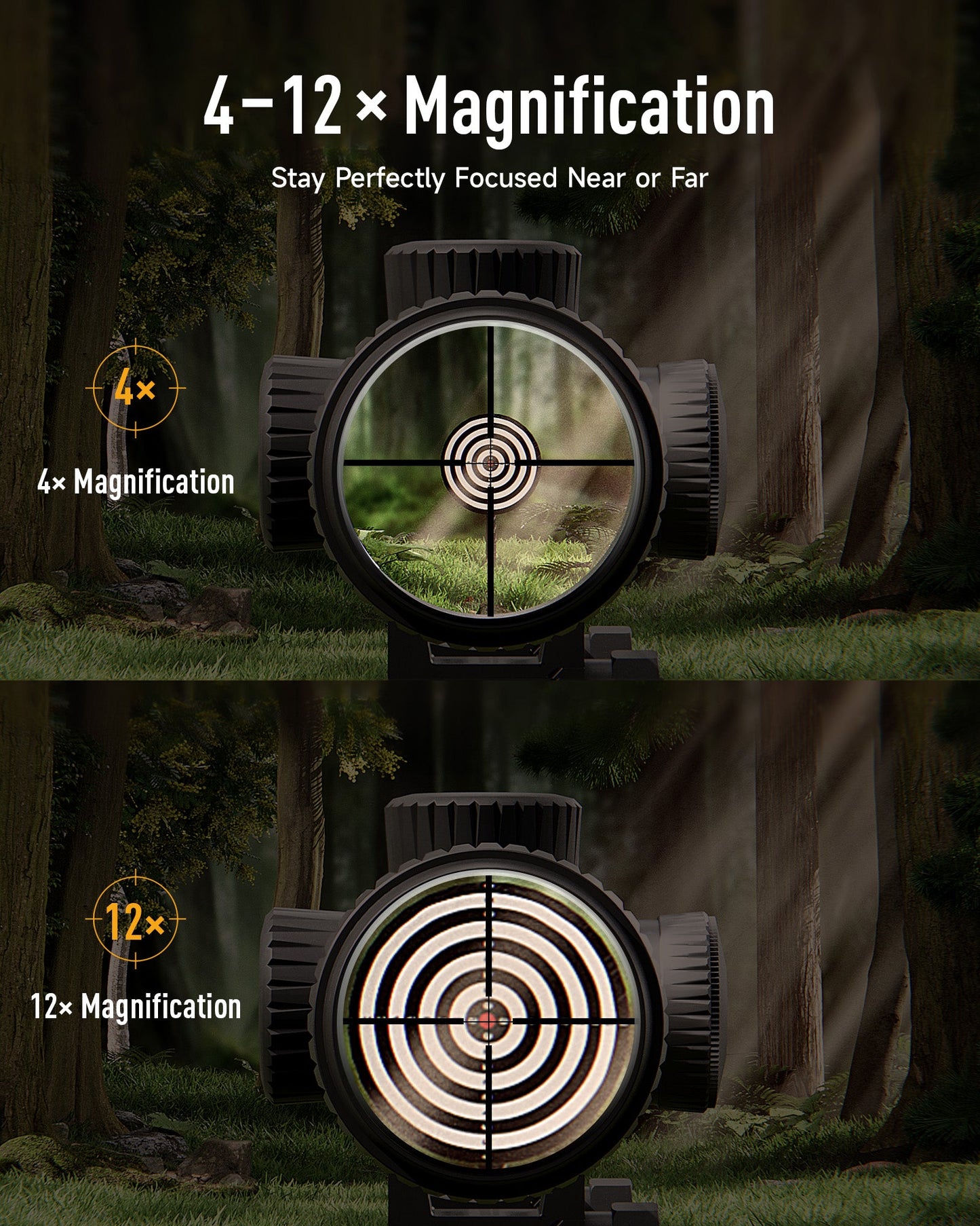 Pinty Scopes 4-12x44 Red & Green Illuminated Optical Riflescope Reticle AO Scope