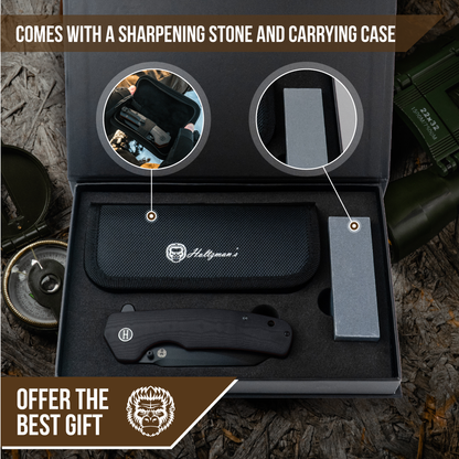 Holtzman's Gorilla Survival The Clip Point Folding Pocket Knife Giftset for Men and Women (Black and Orange)