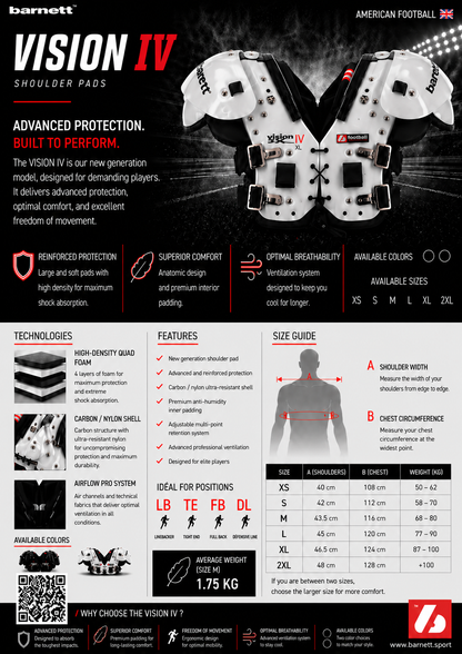 Barnett VISION IV Football shoulder pad FB-LB-TE-OL-DL