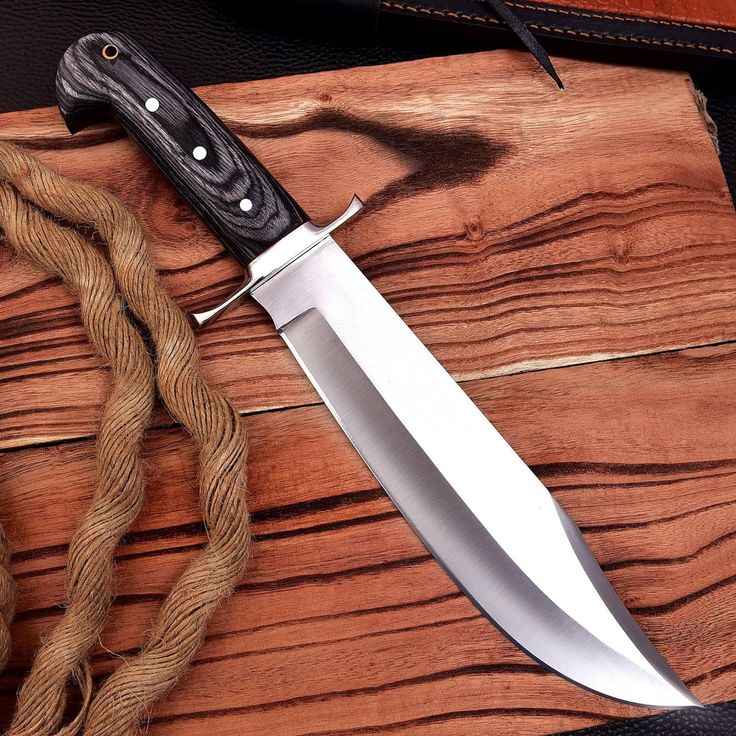 KBS Knives Wild Frontier: Hunting Bowie Knife with D2 Steel Blade, Exotic Wood Handle, Steel Guard, and Leather Sheath