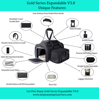 Mr. Peanut's Gold Series Standard Size Airline Compliant Expandable Pet Carrier