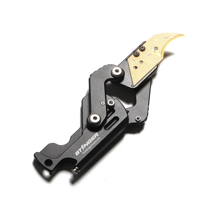 Stinger Survival Tools Dog Tag Tool, Folding Pocket Utility - Matte Black w/ Golden Edge