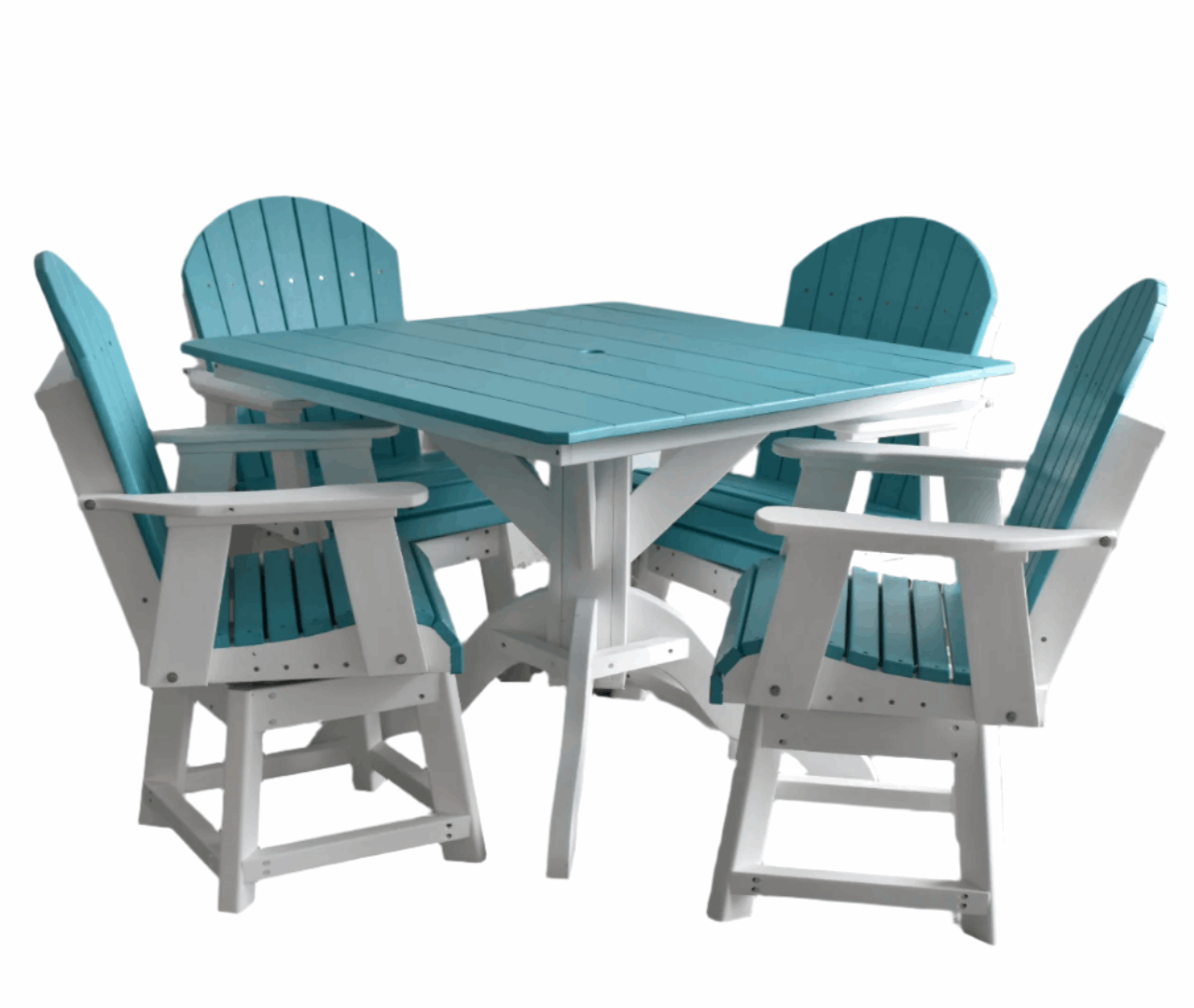 Dutch Country Patio 5 pc Table Set - 42" Square Table with 4x Swivel Adirondack Chairs - In Dining, Counter & Bar Height