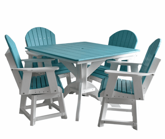 Dutch Country Patio 5 pc Table Set - 42" Square Table with 4x Swivel Adirondack Chairs - In Dining, Counter & Bar Height