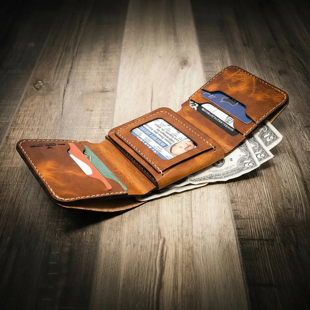 Bull Sheath Leather Badge Trifold Wallet