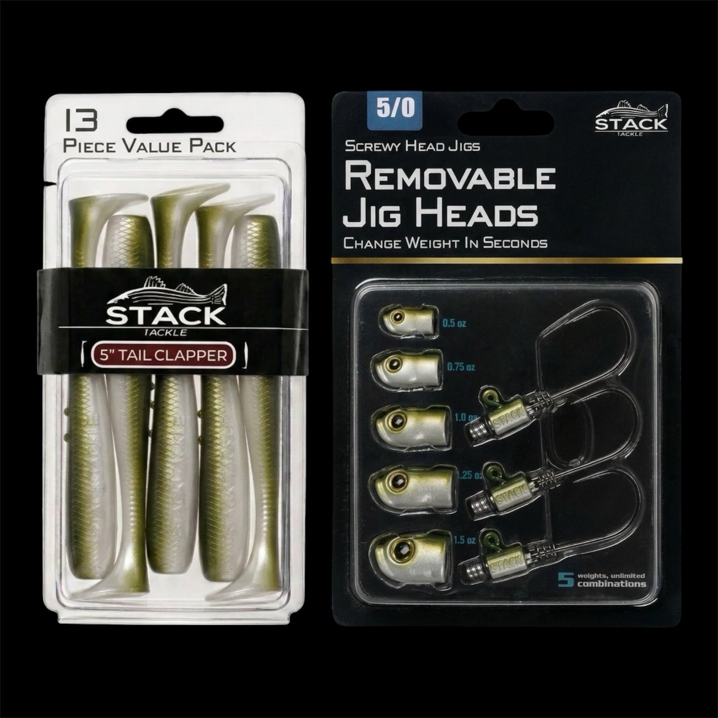 Stack Tackle Screwy Head Jigs + Tail Clapper Bundle Pack