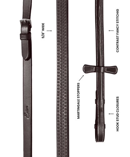 Bridles & Reins ExionPro Rubber Reins with Fancy Stitching