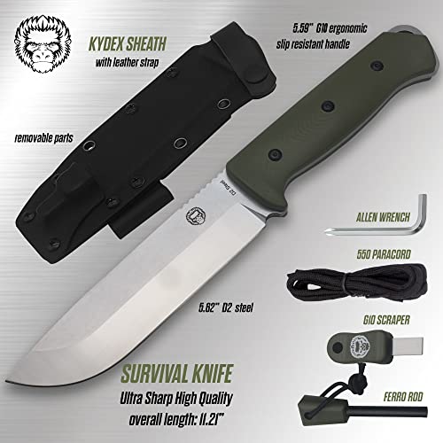 Holtzman's Gorilla Survival The Bushwhacker D2 Steel Bushcraft Survival Knife Gift Set (Selection)