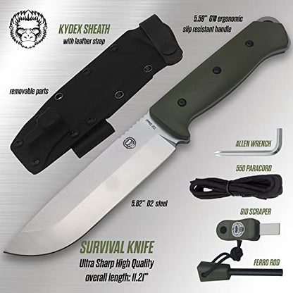 Holtzman's Gorilla Survival The Bushwhacker D2 Steel Bushcraft Survival Knife Gift Set (Selection)