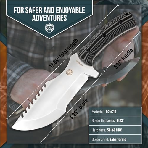 Holtzman's Gorilla Survival The Tracker D2 Steel Bushcraft Survival Knife Gift Set (Black and Gray)