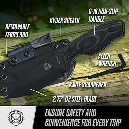 Holtzman's Gorilla Survival The Baby Silverback Survival Knife Giftset for Outdoors (Black Blade + Grey Liner)