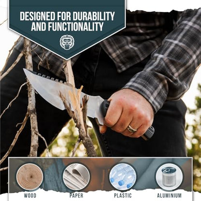 Holtzman's Gorilla Survival The Tracker D2 Steel Bushcraft Survival Knife Gift Set (Black and Gray)