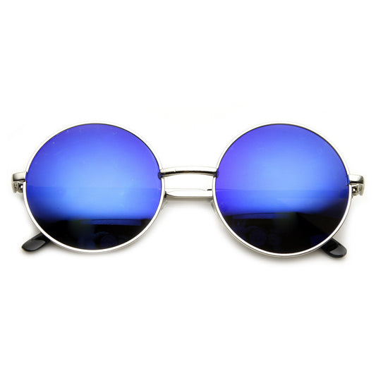 zeroUV  - Retro Flash Color Mirror Lens Round Metal Sunglasses 9203