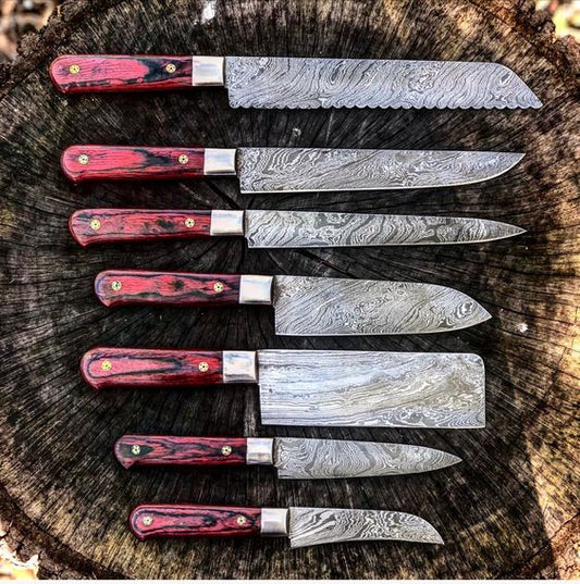 KBS Knives Full Tang Custom Handmade Damascus Steel Kitchen Knives Set