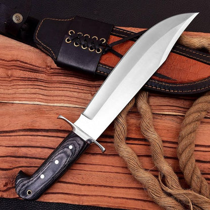 KBS Knives Wild Frontier: Hunting Bowie Knife with D2 Steel Blade, Exotic Wood Handle, Steel Guard, and Leather Sheath