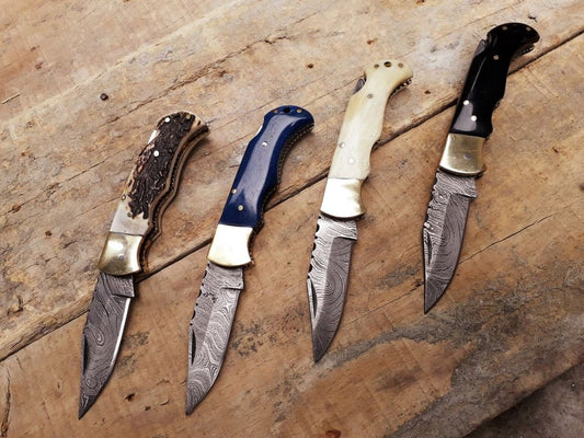 KBS Knives 4 Damascus Steel Folding Pocket Knives