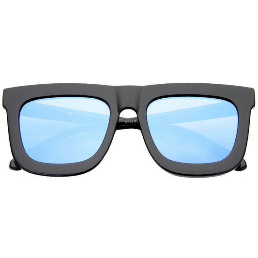 zeroUV Hipster Flat Front Square Horned Rim Mirror Lens Sunglasses A143