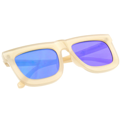 zeroUV Hipster Flat Front Square Horned Rim Mirror Lens Sunglasses A143