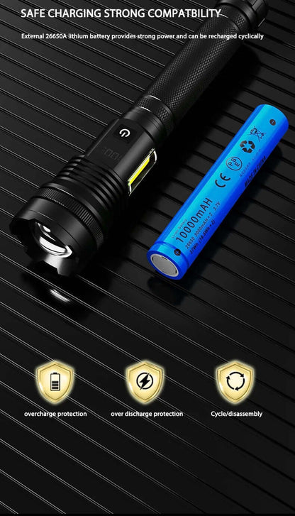 MUCITUP Muctac CHARGE Flashlight, 5000+ LMS, Zoomable, LED, USB, IP65, Aluminum Alloy