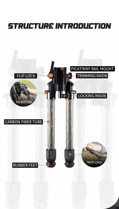 Linkogear HB-C01L Carbon Fiber Tac Bipod – QD Picatinny – Rubber & Spike Feet