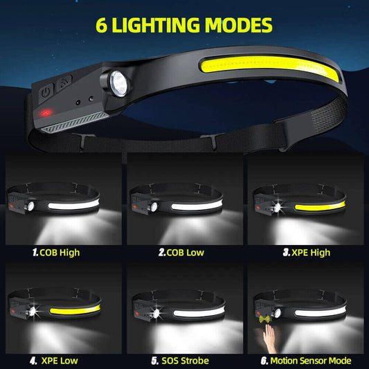 MUCITUP Headlamp USB Rechargeable LED  Waterproof, Motion Sensor Camping/Hiking Light