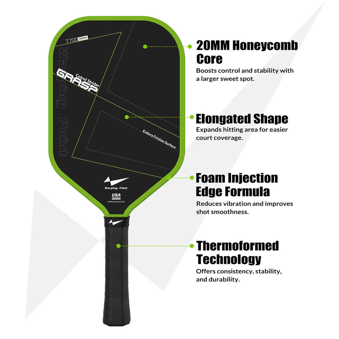 Warping Point Grasp Pickleball Paddle - 20mm