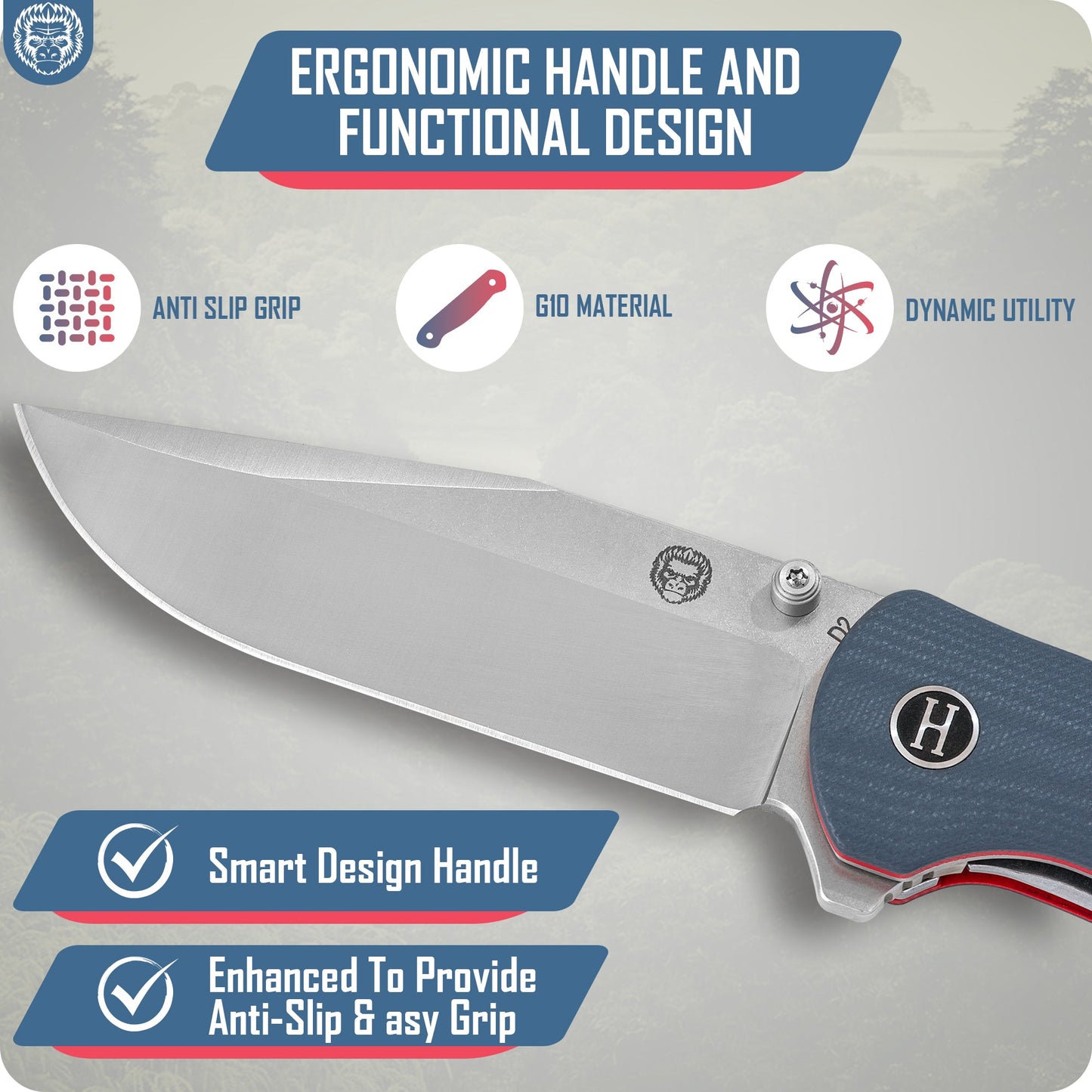 Holtzman's Gorilla Survival The Wrangler Folding Pocket Knife Giftset for Men and Women (Silver and Red)