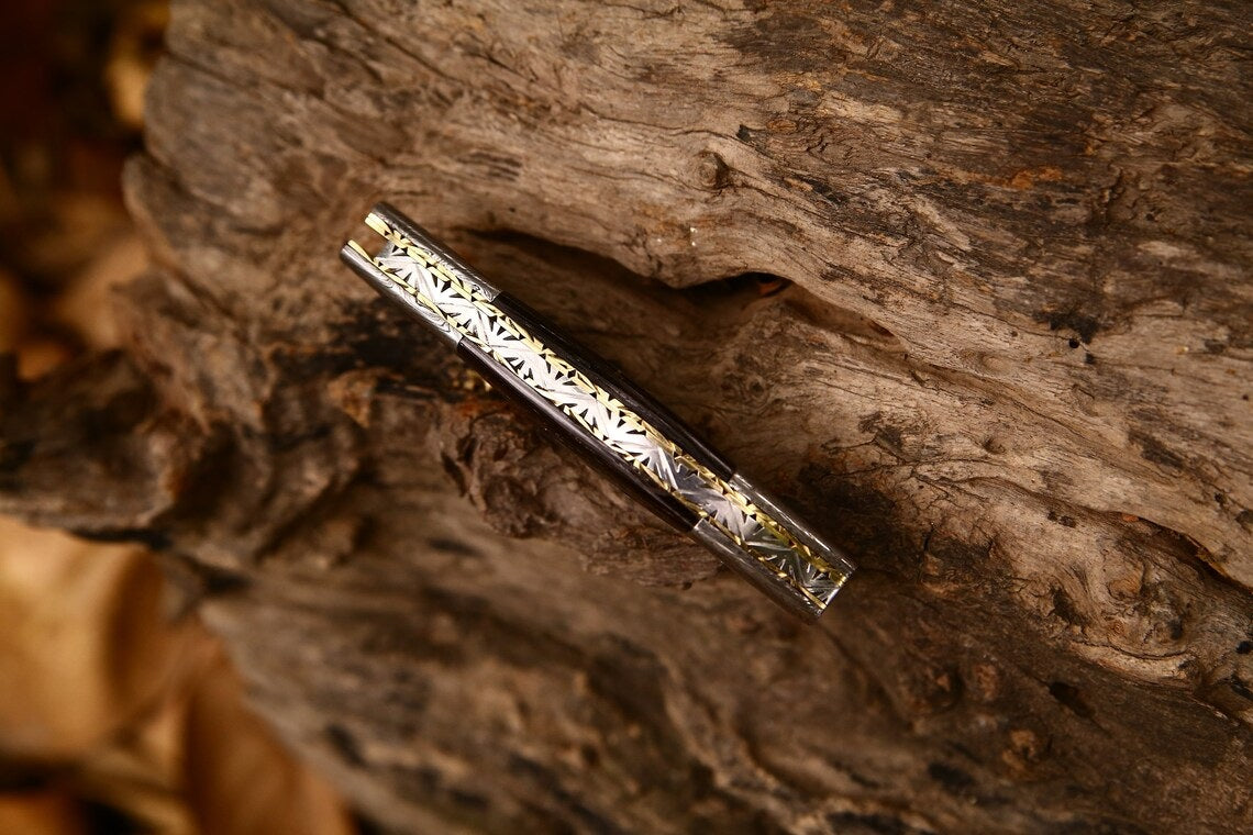 KBS Knives Custom Handmade Damascus Steel Tanto Blade EDC Folding Pocket Knife | 3-Inch Blade, Wenge Wood Handle, Leather Case | Groomsman Gift