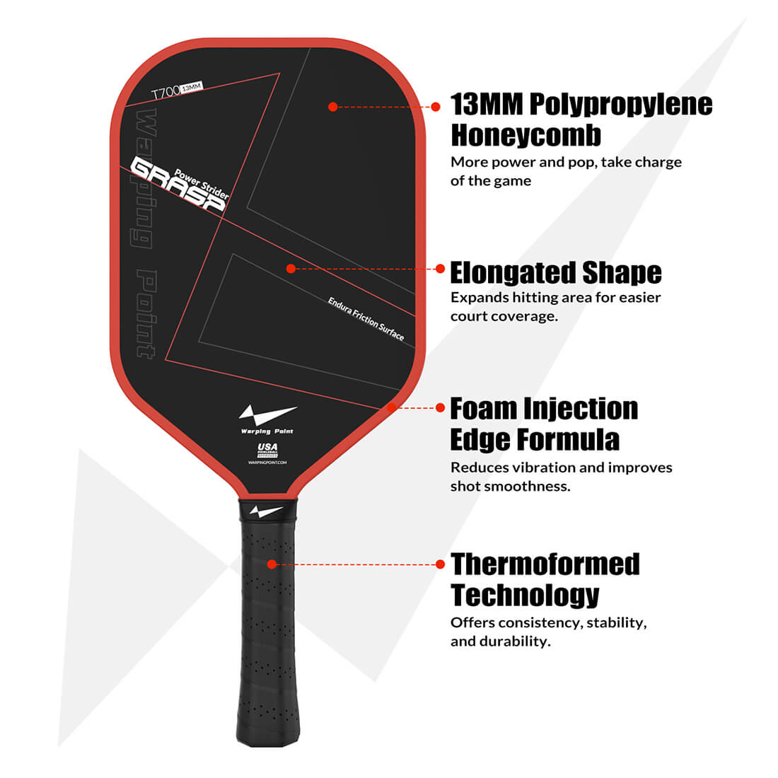 Warping Point Grasp Pickleball Paddle - 13mm