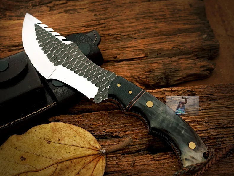 KBS Knives D2 Forged Tool Steel Handmade Tom Brown Tracker Knife with Buffalo Horn and Canvas Handle - For Hunting, Camping, and Outdoor Activities