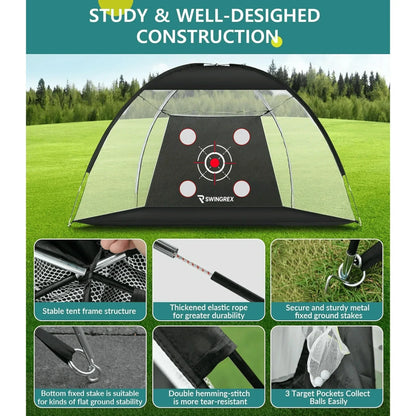 DCUTIE 10x7FT Golf Practice Net with Mat & Target – Backyard Driving & Chipping Aid