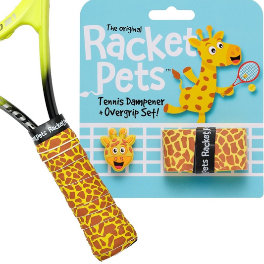 Racket Pets Giraffe Yellow  Tennis Overgrip Tape and Matching Shock Absorbing Dampener for Tennis Racket