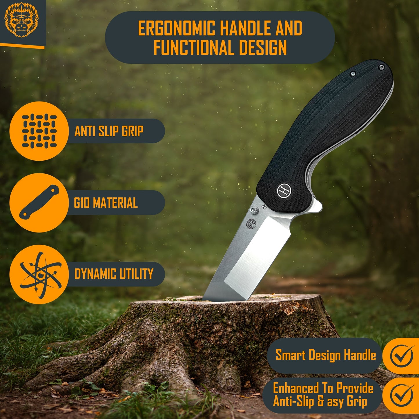 Holtzman's Gorilla Survival The Pioneer Folding Pocket Knife Giftset for Men and Women (Silver and Black)
