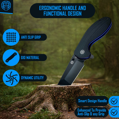 Holtzman's Gorilla Survival The Pioneer Folding Pocket Knife Giftset for Men and Women (Black and Blue)