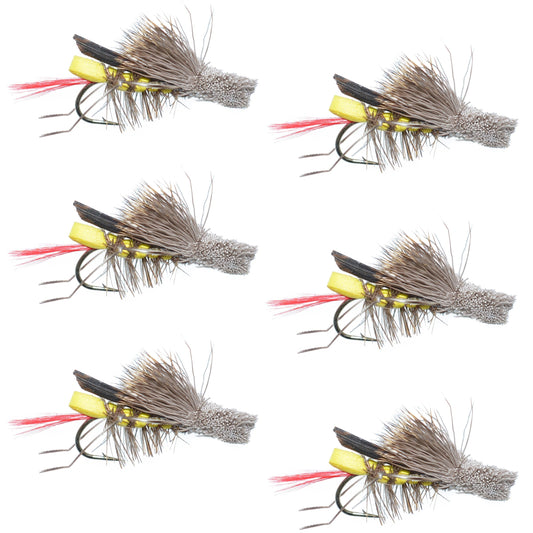The Fly Fishing Place Barbless Dave's Hopper Yellow Foam Body Grasshopper Fly - 6 Flies Hook Size 8