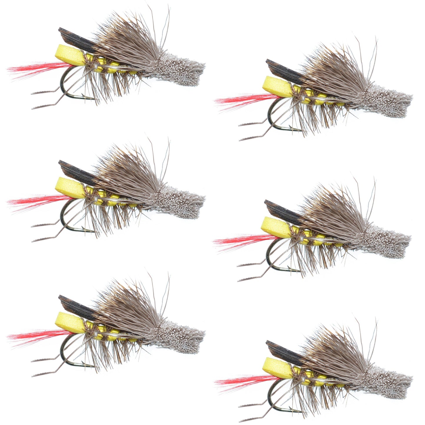 The Fly Fishing Place Barbless Dave's Hopper Yellow Foam Body Grasshopper Fly - 6 Flies Hook Size 12