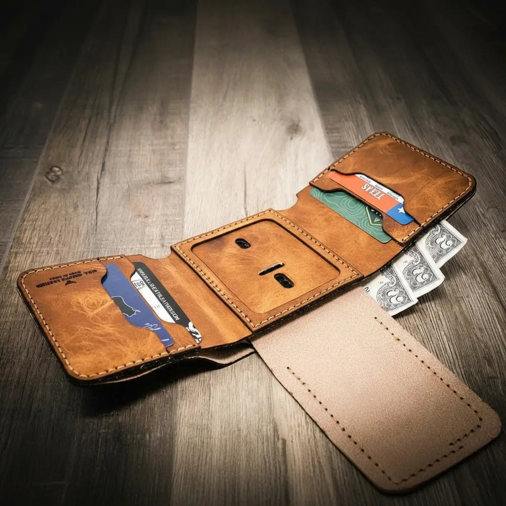 Bull Sheath Leather Badge Trifold Wallet