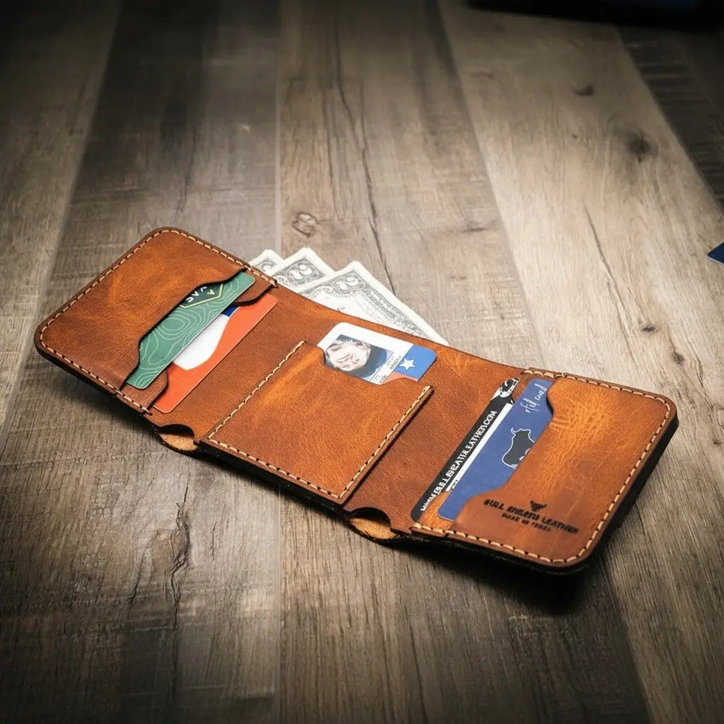 Bull Sheath Leather Western Trifold Wallet