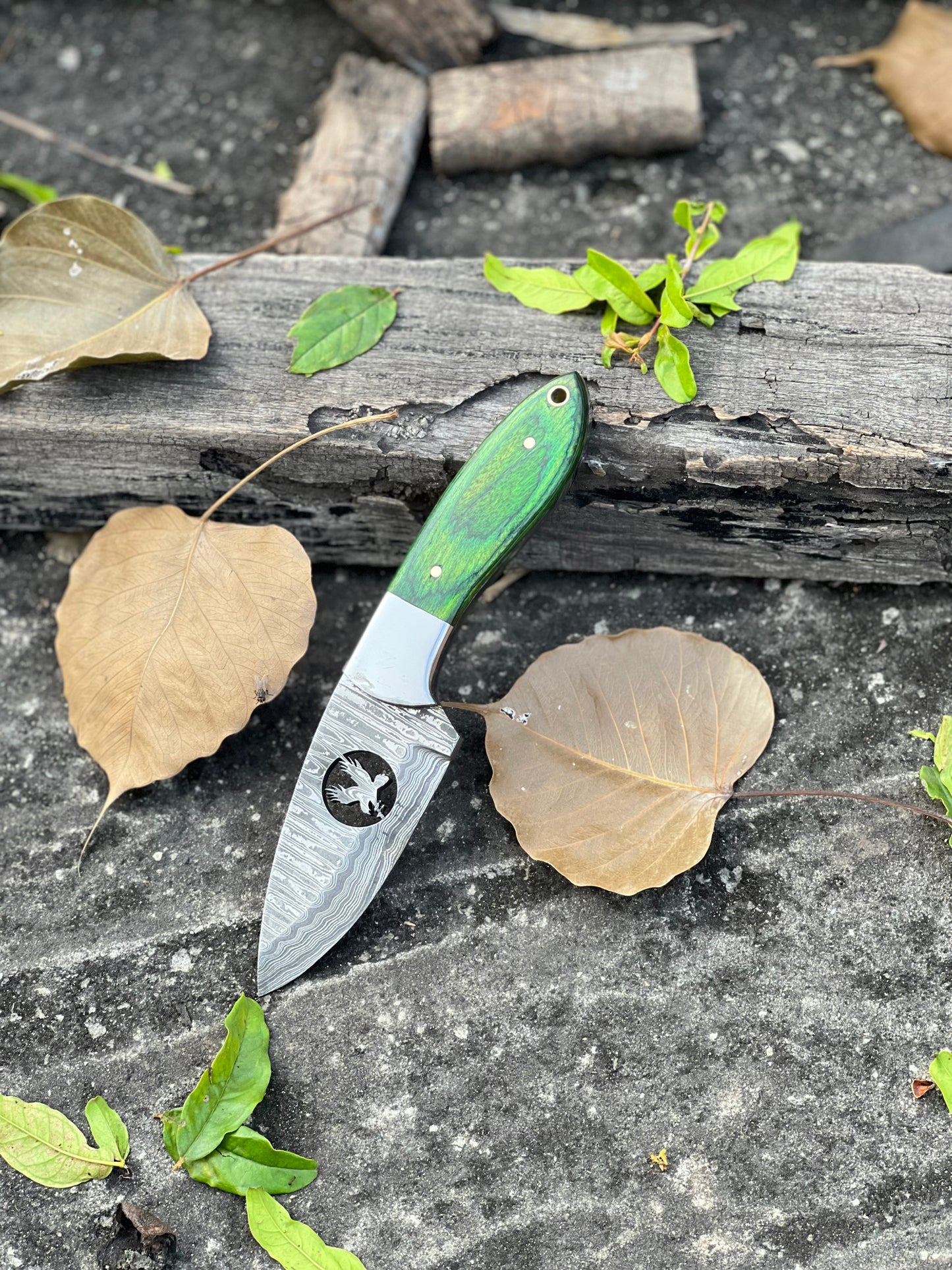 Texan Knives Skinner Knives – 8" Forged Damascus Steel Blade with Pakkawood/Wire Cut Handles & Leather Sheath