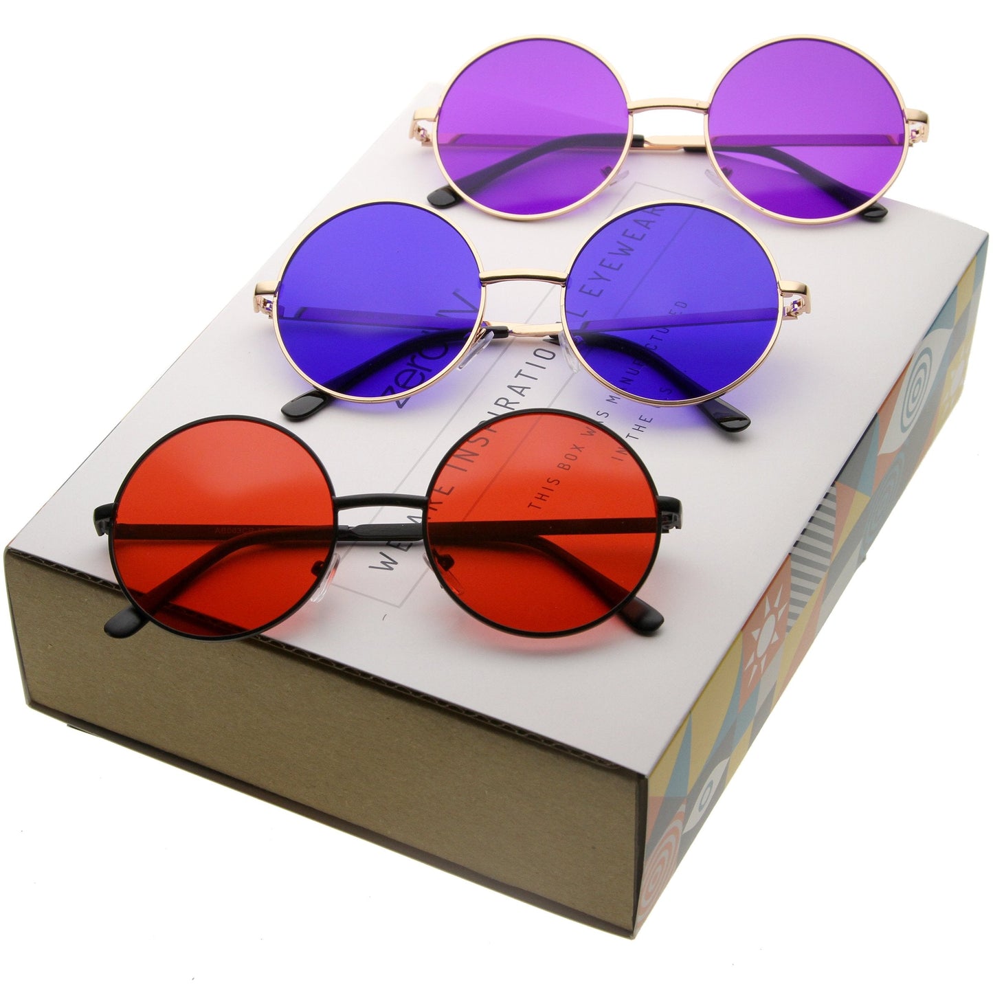 zeroUV Retro Hippie Round Color Tone Metal Sunglasses 9892